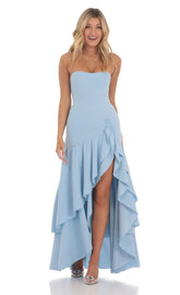 Strapless Corset Maxi Dress in Blue