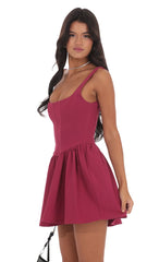 Square Neck A-line Dress in Magenta