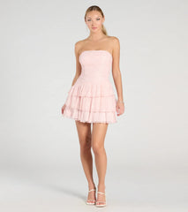 Lovely Nights Strapless Lace Ruffle Skater Dress