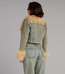 Scene Stealer Faux Fur Crop Denim Jacket