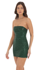 Strapless Sequin Bodycon Dress in Green