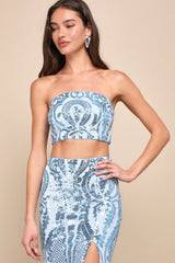 Flashy Fascination Light Blue Sequin Two-Piece Maxi Dress