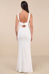 Love In Your Eyes Ivory Knotted Mermaid Maxi Dress