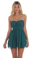 Shimmer Strapless A-Line Dress in Teal
