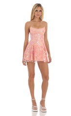 Floral Sequin Dress in Coral