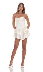 Satin Corset Strapless Dress in Ivory