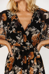 Kia Kimono Maxi Dress | Black + Copper Floral