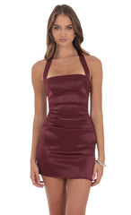 Satin Halter Bodycon Dress in Wine