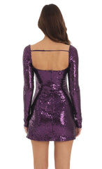 Sequin Long Sleeve Bodycon Dress in Purple