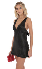 Satin V-Neck Open back Dress in Black