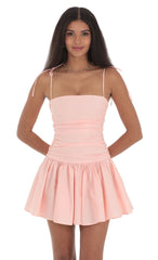 Ruched Fit and Flare Dress in Pink