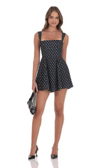 Polka Dot Fit and Flare Dress in Black