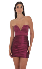 Strapless Sweetheart-Cut Dress in Plum