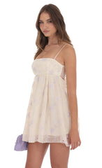 Embroidered Floral Babydoll Dress in Ivory