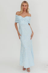 Fairytales Off-Shoulder Jacquard Maxi Dress Blue