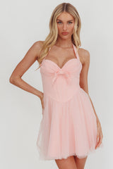 Princessa Sweetheart Neckline Halter Mini Dress Pink