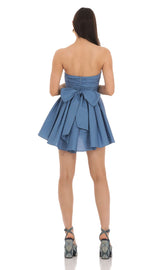 Strapless A-line Dress in Blue