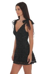 Textured Floral V-Neck Dress in Black