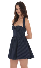 Pinstripe Halter Fit and Flare Dress in Navy