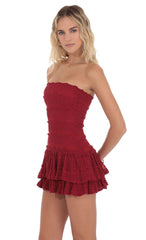 Strapless Lace Ruffle Dress in Red