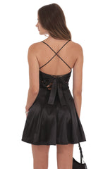 Satin Draped A-Line Dress in Black