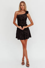 Midnight Aura One Shoulder Mini Dress Black