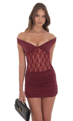 Off Shoulder Lace Cutout Dress in Maroon