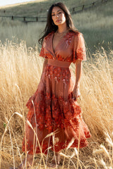 Lotte Embroidered Midi Dress | Rust