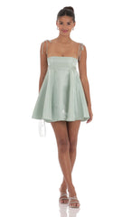 Sheen Flare Babydoll Dress in Sage Green