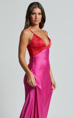 Quincy Maxi Dress Satin Slip Dress in Pink/Red