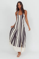 Florie Scoop Neck Halter Maxi Dress Stripe Black