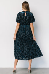 Callen Smocked Velvet Dress | Deep Blue