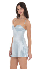 Satin Fit and Flare Dress in Baby Blue
