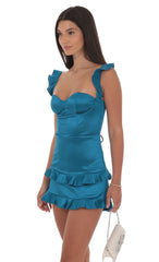 Satin Ruffle Corset Dress in Cobalt