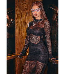Frances Illusion Lace Bodycon Long Dress