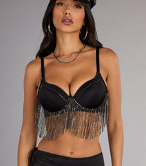 Watch Me Shine Rhinestone Fringe Bra Top