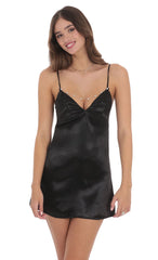 Satin Pearl Neckline Dress in Black
