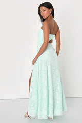 Garden of Romance Mint Green Floral Burnout Strapless Maxi Dress