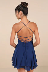 Perfected Sweetness Dark Blue Pleated Tiered Mini Dress