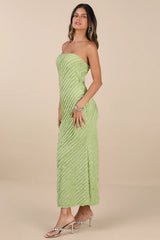 Faelyn Light Green Strapless Ruffled Midi Dress