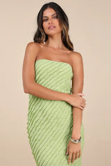 Faelyn Light Green Strapless Ruffled Midi Dress