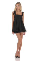 Shimmer Ruffle Babydoll Dress in Black