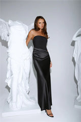 Elevated Simplicity Strapless Satin Maxi Dress Black