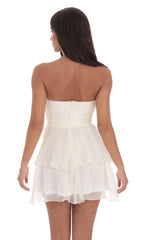 Shimmer Petal Ruffle Strapless Dress in Ivory