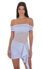 Off Shoulder Lace Cutout Dress in Light Blue