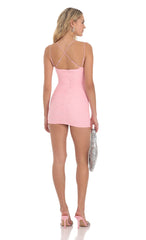Ruched Mesh Bodycon Dress in Pink