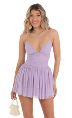 Mesh Sweetheart Tiered Dress in Lavender