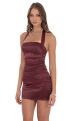 Satin Halter Bodycon Dress in Wine