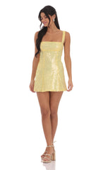Sequin Glitter Back Bow Bodycon Dress in Yellow
