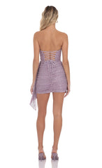 Strapless Sequin Tassel Corset Dress in Lilac